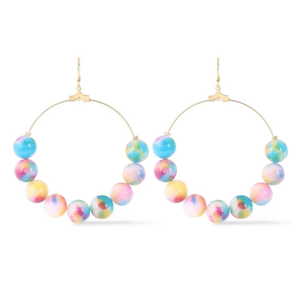 Kenneth Jay Lane Gold Hoop Earrings with Multi Color Beads